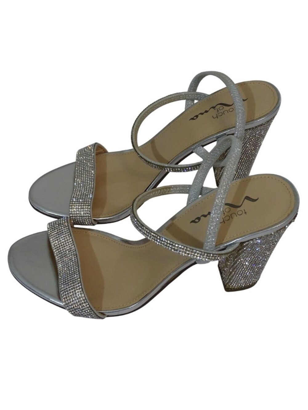 Touch Of Nina Savion1 Silver Rhinestone Strappy Block Heel Sandals Size 9 M Glam - Picture 3 of 11